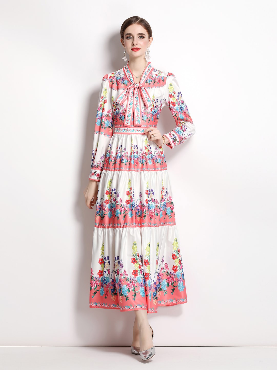 

JC Collection Tie-Up Neck Floral Print Maxi Dress, Pink