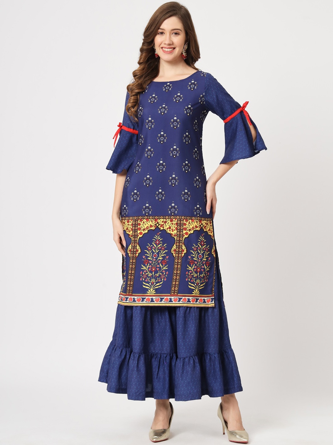 

Pannkh Ethnic Motifs Printed Regular Kurta With Sharara, Navy blue