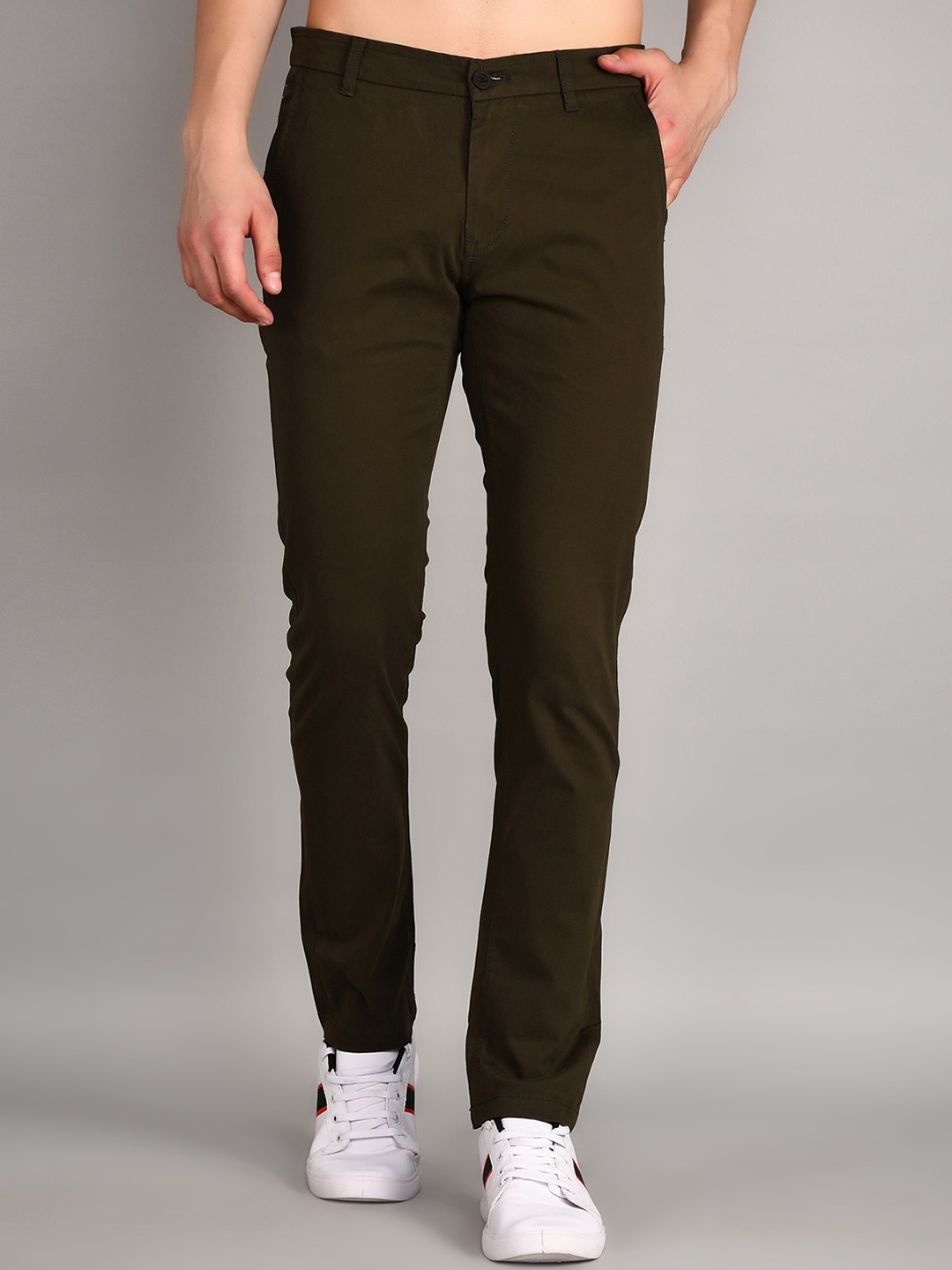 

TIM PARIS Men Easy Wash Cotton Chinos Trousers, Green