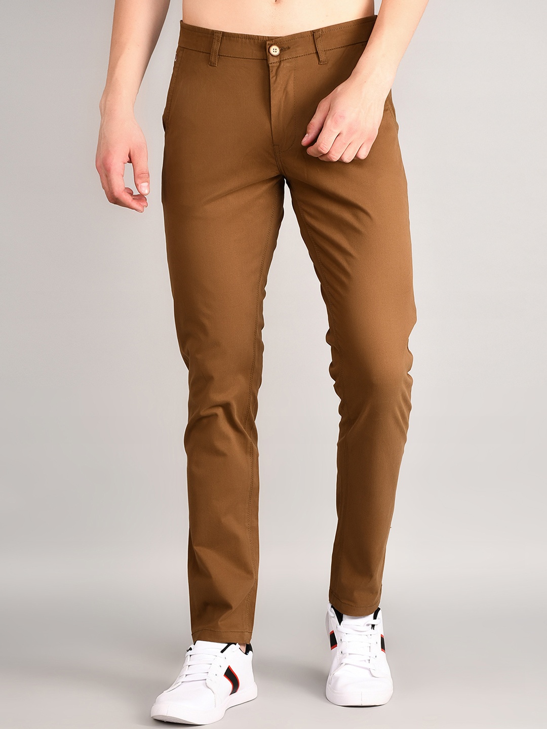 

TIM PARIS Men Mid-Rise Easy Wash Cotton Chinos Trousers, Brown