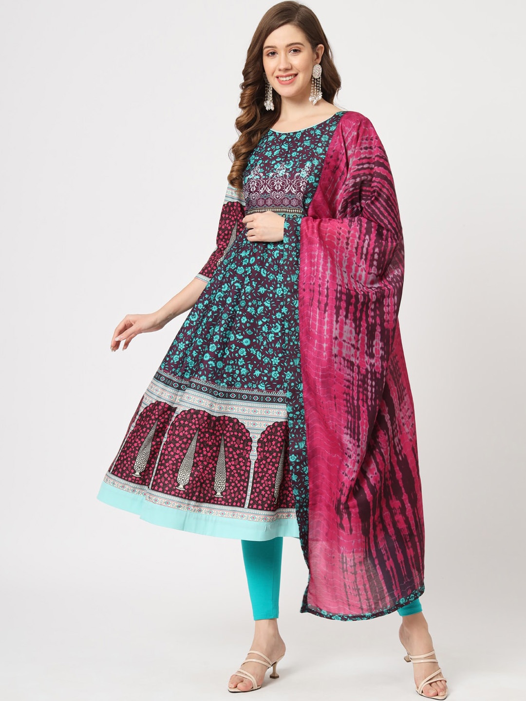 

Pannkh Floral Printed A-line Kurta With Dupatta, Blue