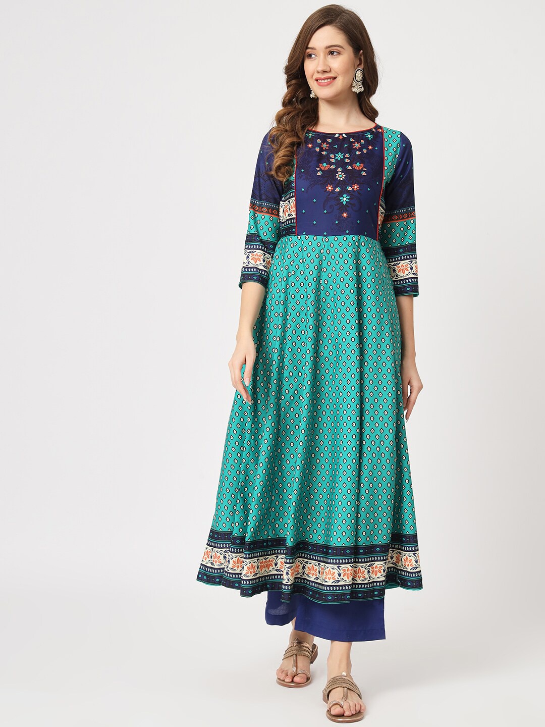 

Pannkh Ethnic Motifs Printed Anarkali Kurta, Navy blue