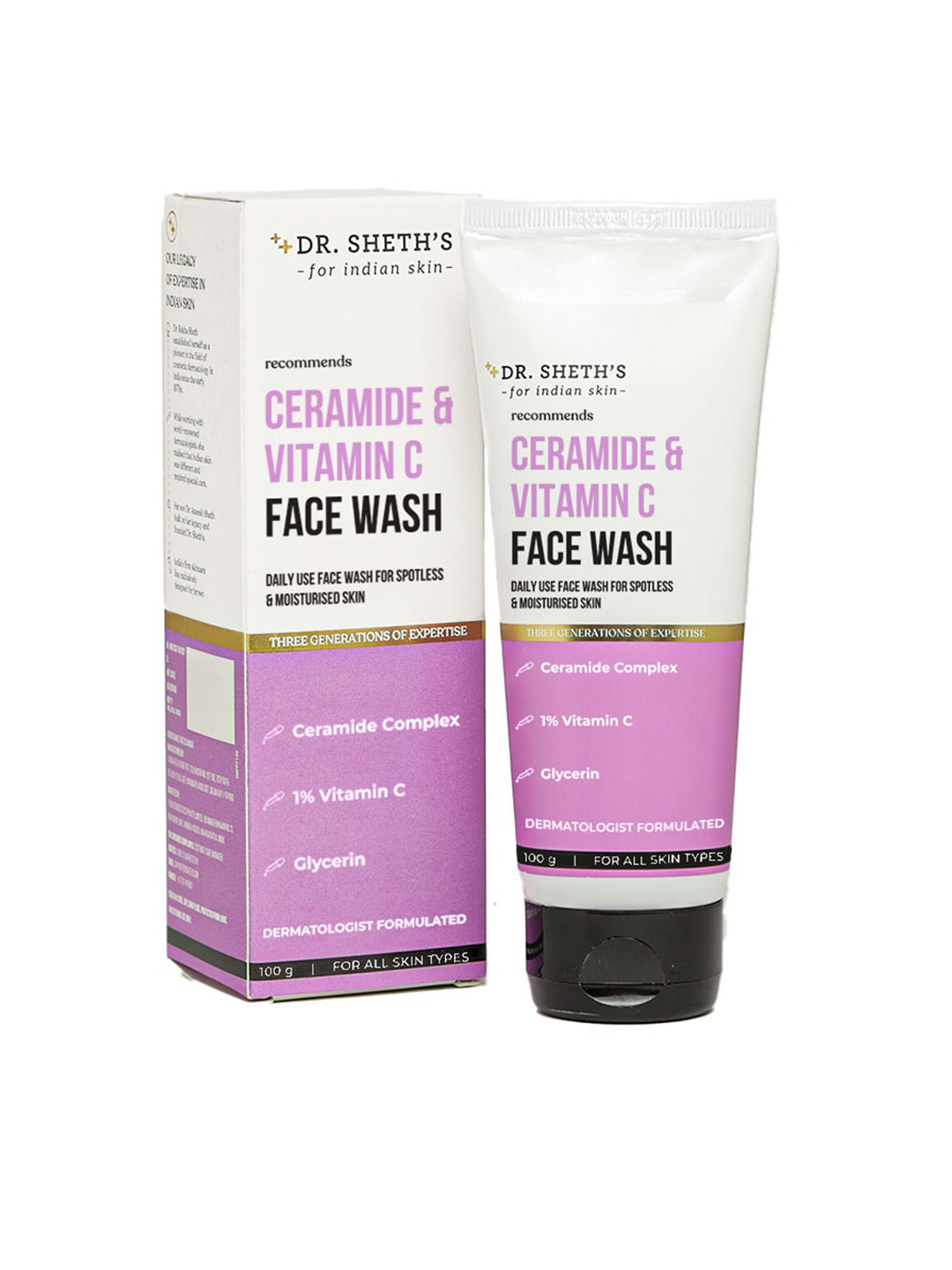 

DR. SHETHS Ceramide & Vitamin C Face Wash for Hydrated & Glowing Skin -100g, White