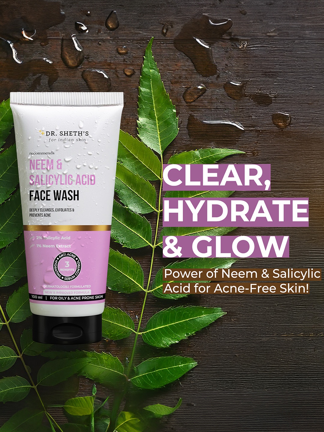 

DR. SHETHS Neem & Salicylic Acid Face Wash for Acne & Excess Oil - 100g, White