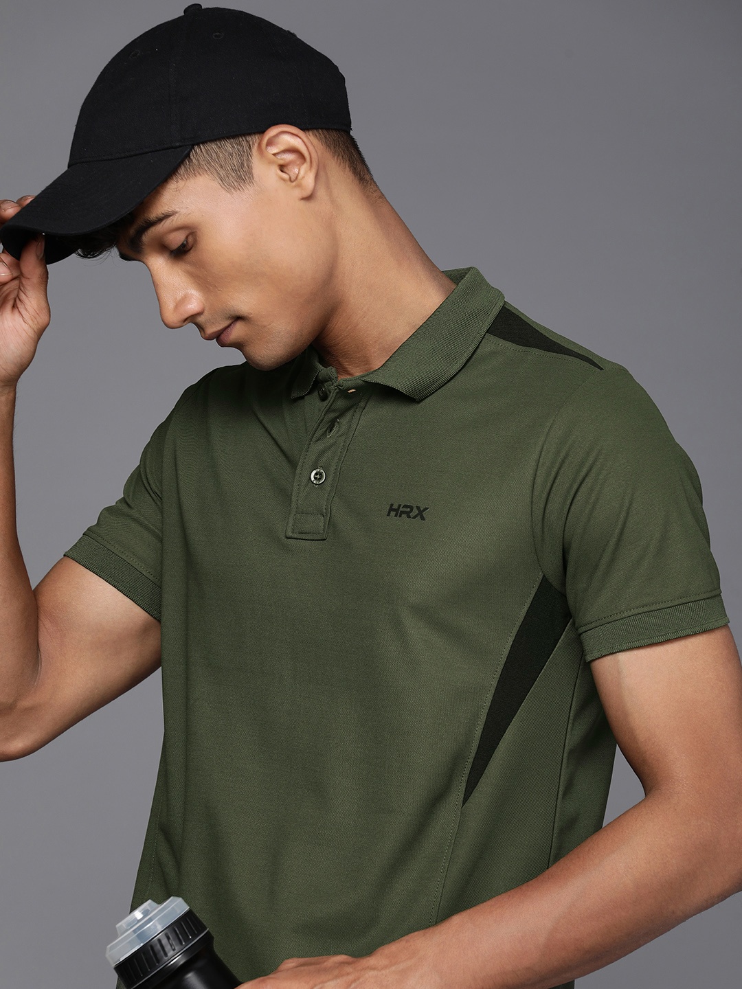 

HRX by Hrithik Roshan Brand Logo Polo Collar T-shirt, Olive