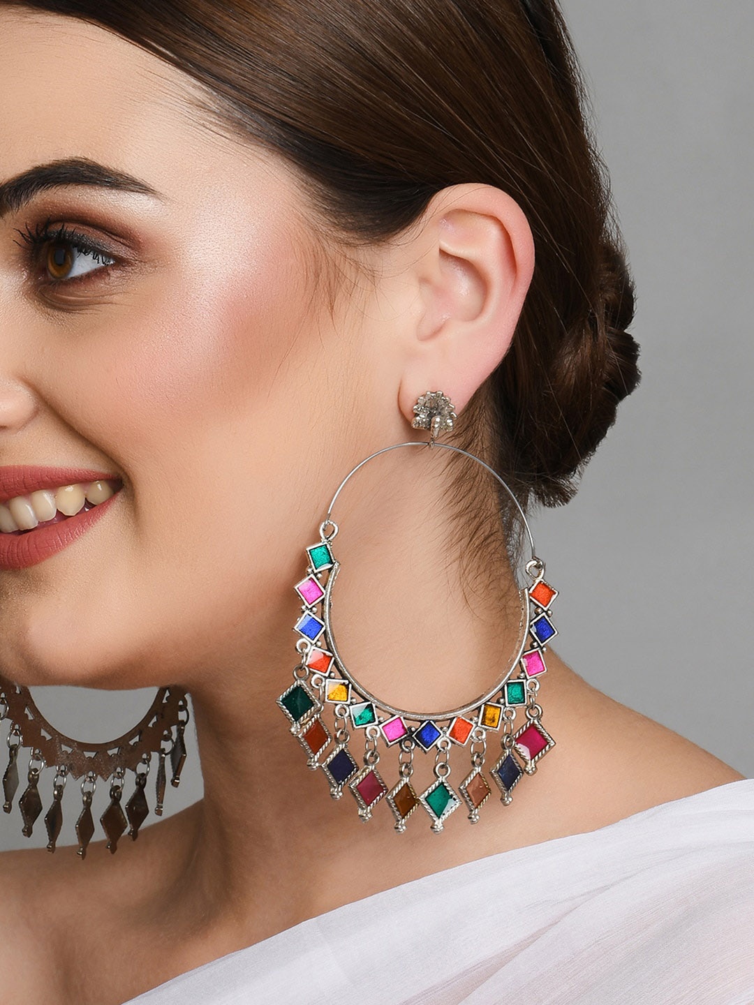 

Fida Silver-Plated Contemporary Drop Earrings