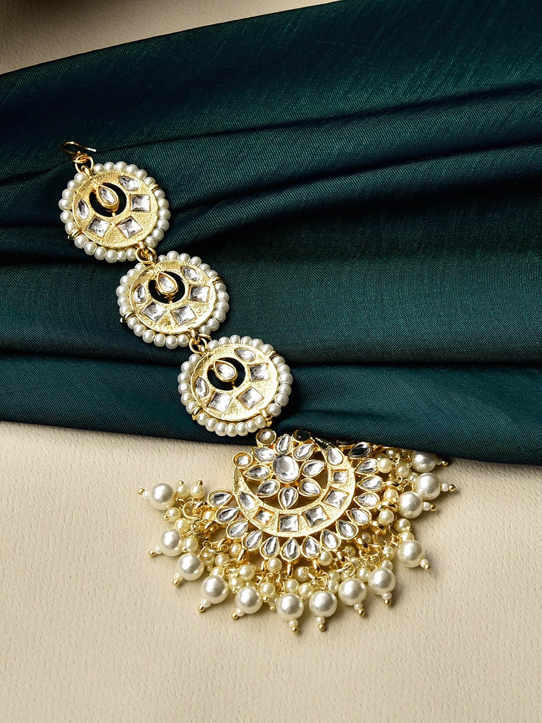 

Fida Gold-Plated Kundan-Studded & Faux Pearls-Beaded Maang Tikka