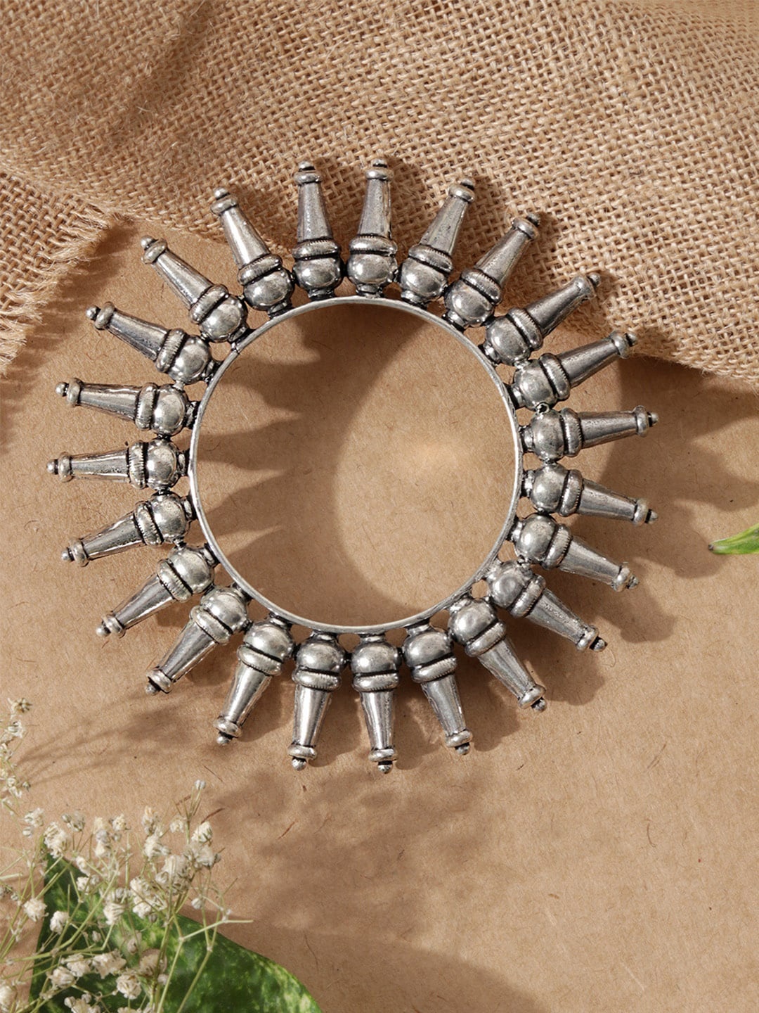 

Fida Silver-Plated Oxidised Tribal Kada Bangle