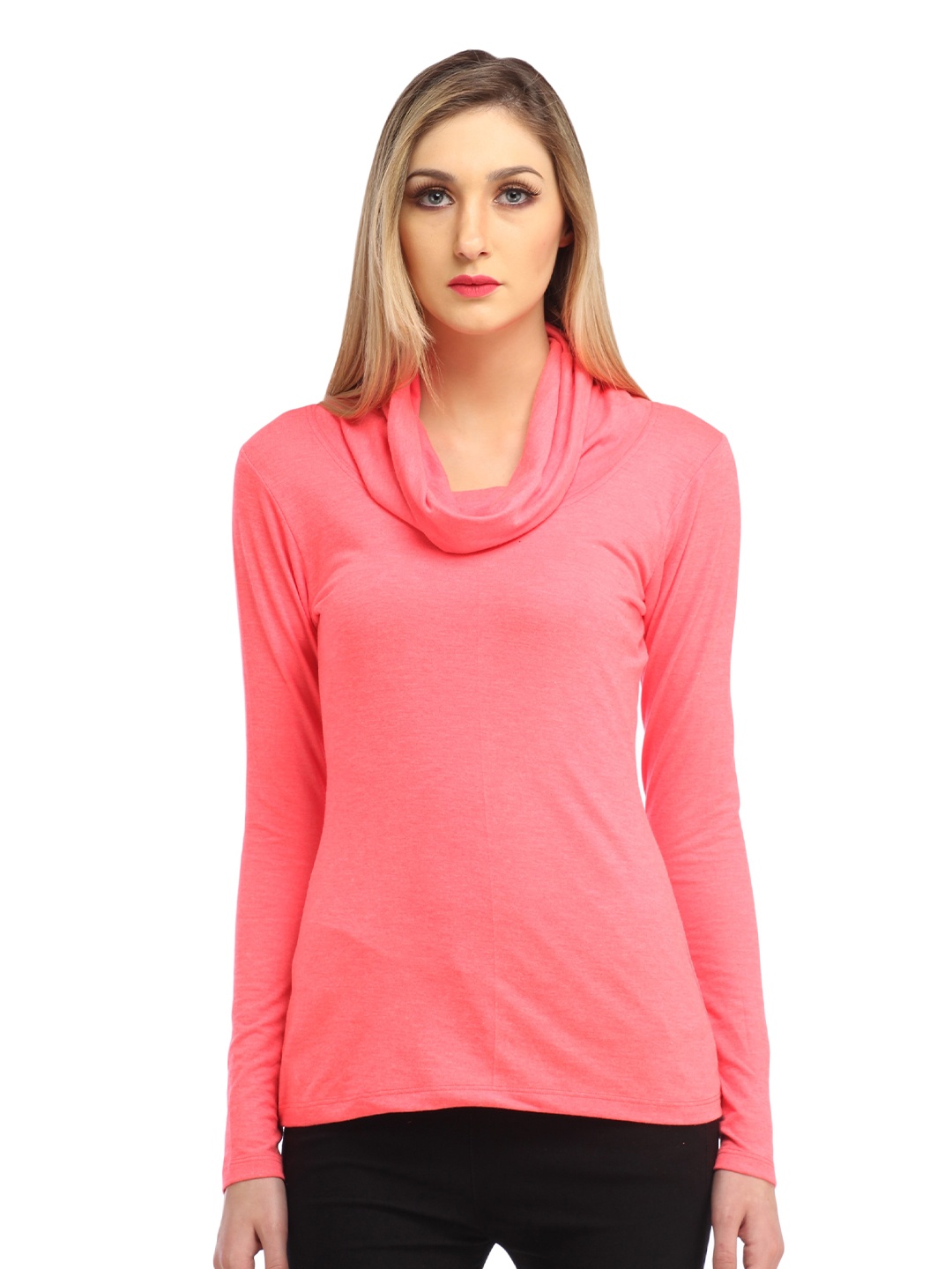 

Cation Pink Cowl Neck Long Sleeves Cotton Top