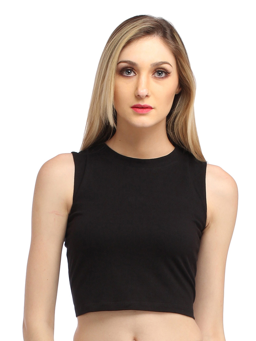 

Cation Black High Neck Cotton Crop Top