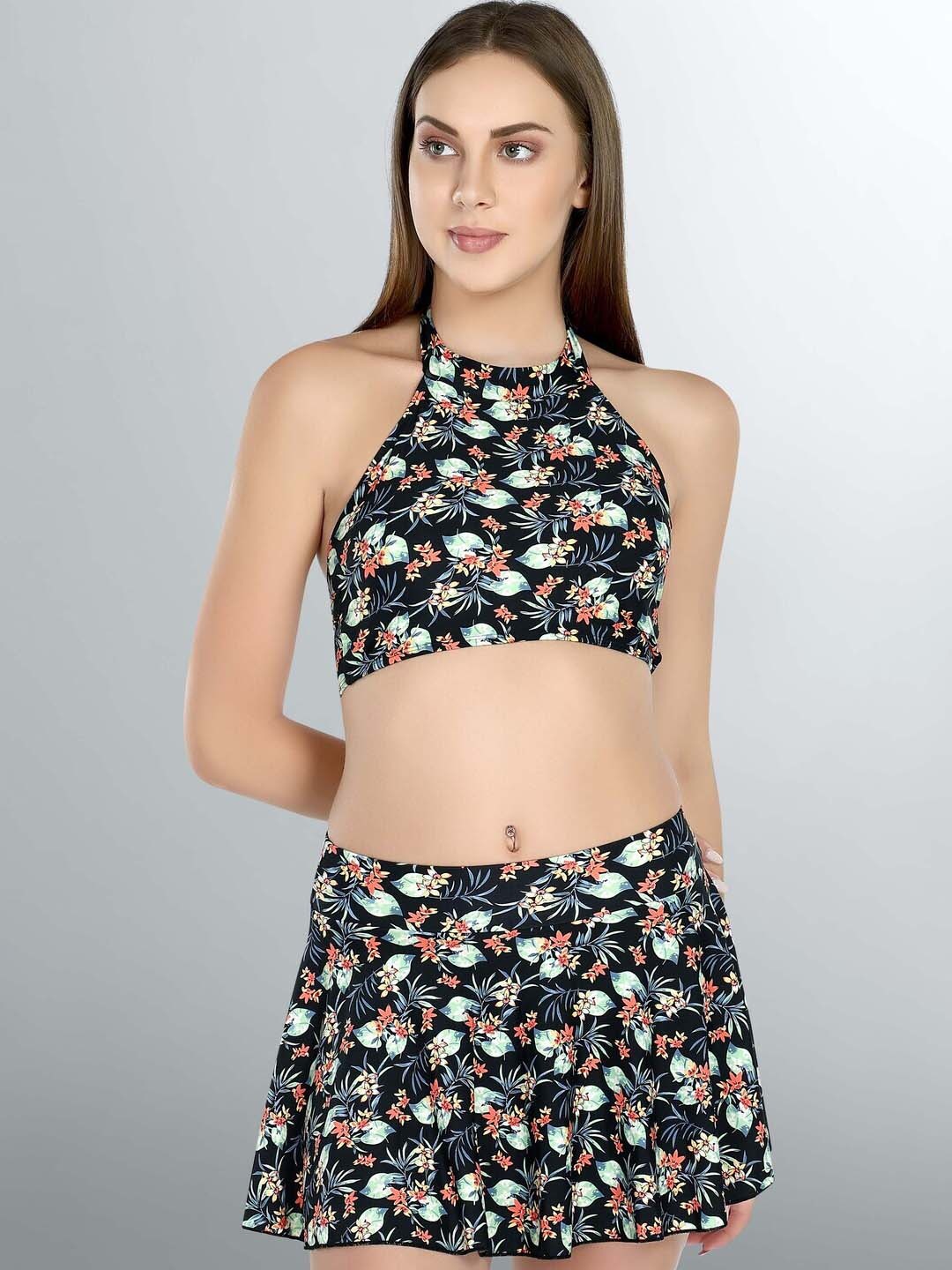 

Addery Halter Neck Floral Printed Swim Set, Black