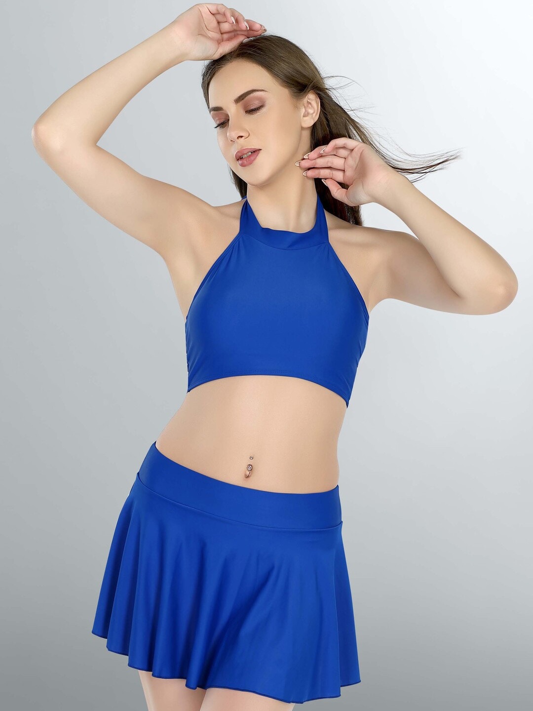 

Addery Halter Neck Sleeveless Top & Skirt Swim Set, Blue