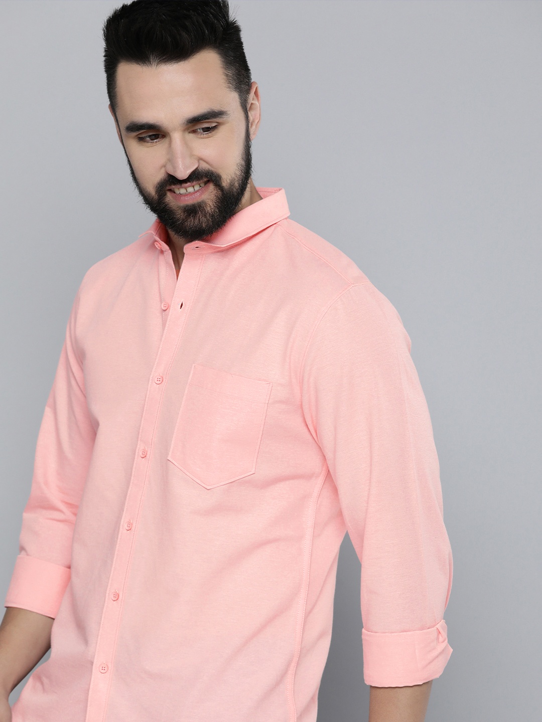 

Mast & Harbour Men Regular Fit Opaque Casual Shirt, Pink