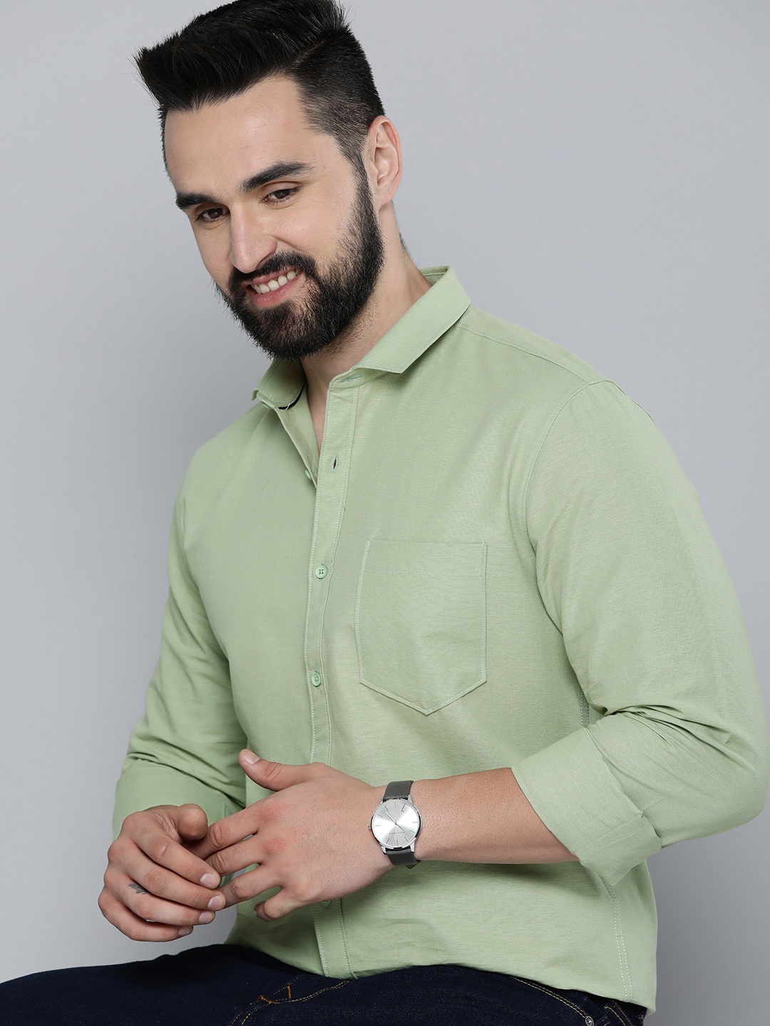 

Mast & Harbour Men Regular Fit Opaque Casual Shirt, Green