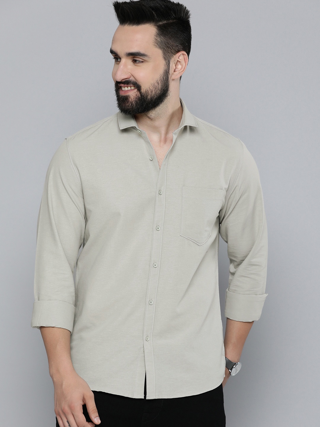 

Mast & Harbour Men Regular Fit Opaque Casual Shirt, Grey