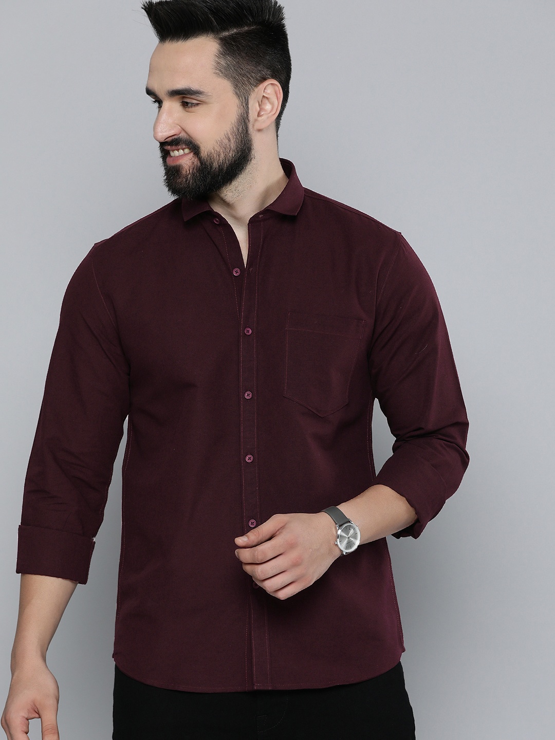 

Mast & Harbour Men Regular Fit Opaque Casual Shirt, Burgundy