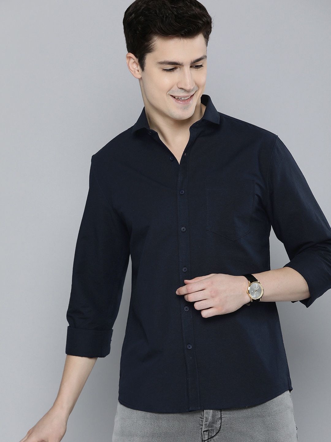 

Mast & Harbour Men Regular Fit Opaque Casual Shirt, Navy blue