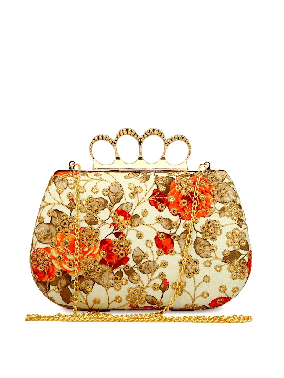 

Toobacraft Embroidered Box Clutch With Shoulder Strap, Cream