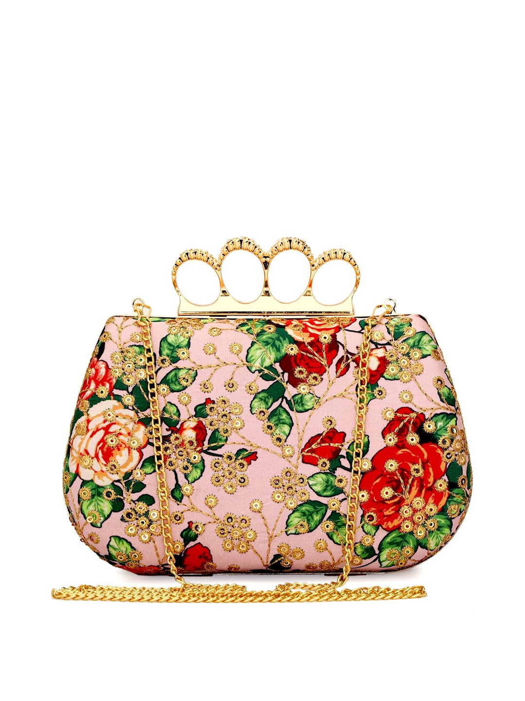 

Toobacraft Embellished Box Clutch With Shoulder Strap, Gold