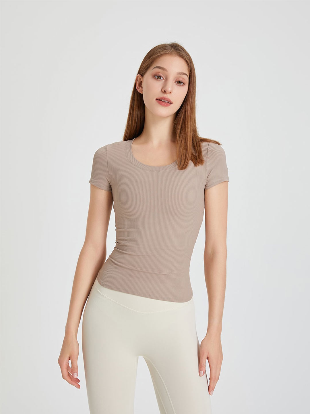 

JC Collection Round Neck Ribbed Styled Back Top, Grey