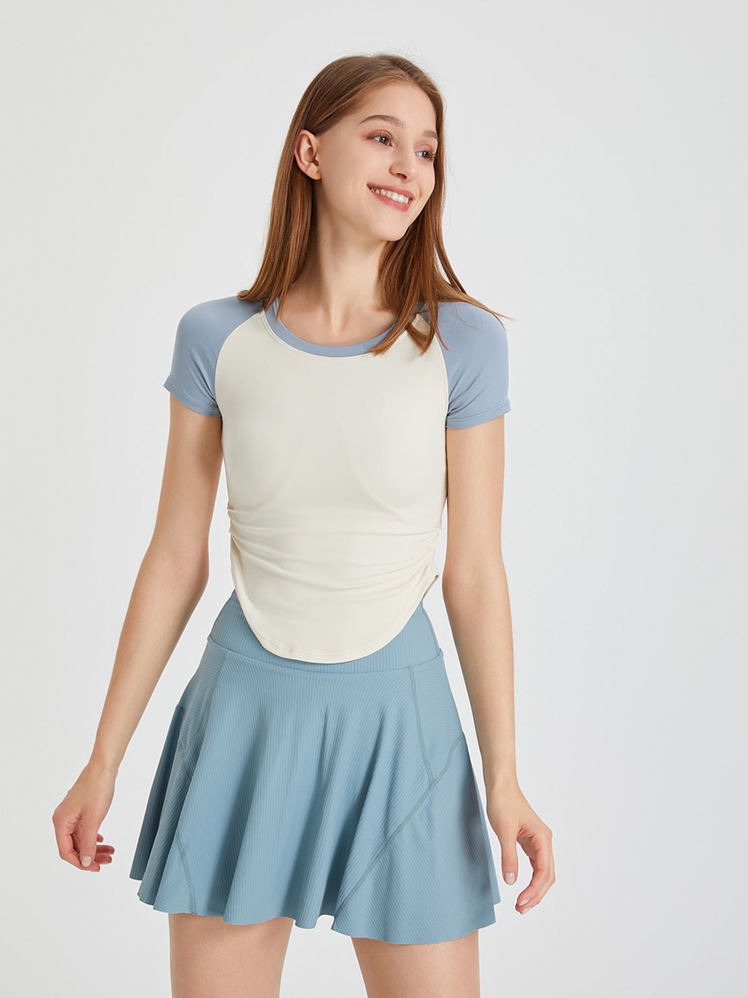

JC Collection Raglan Sleeves Gathered Fitted Top, Blue