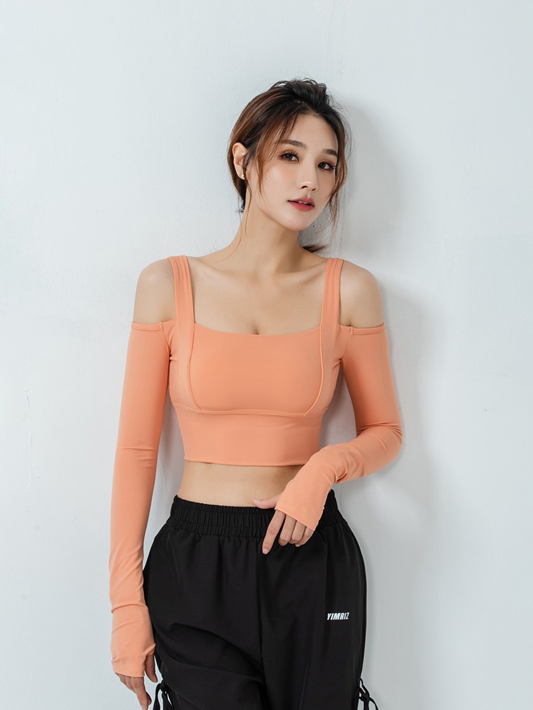 

JC Collection Cold-Shoulder Fitted Crop Top, Peach