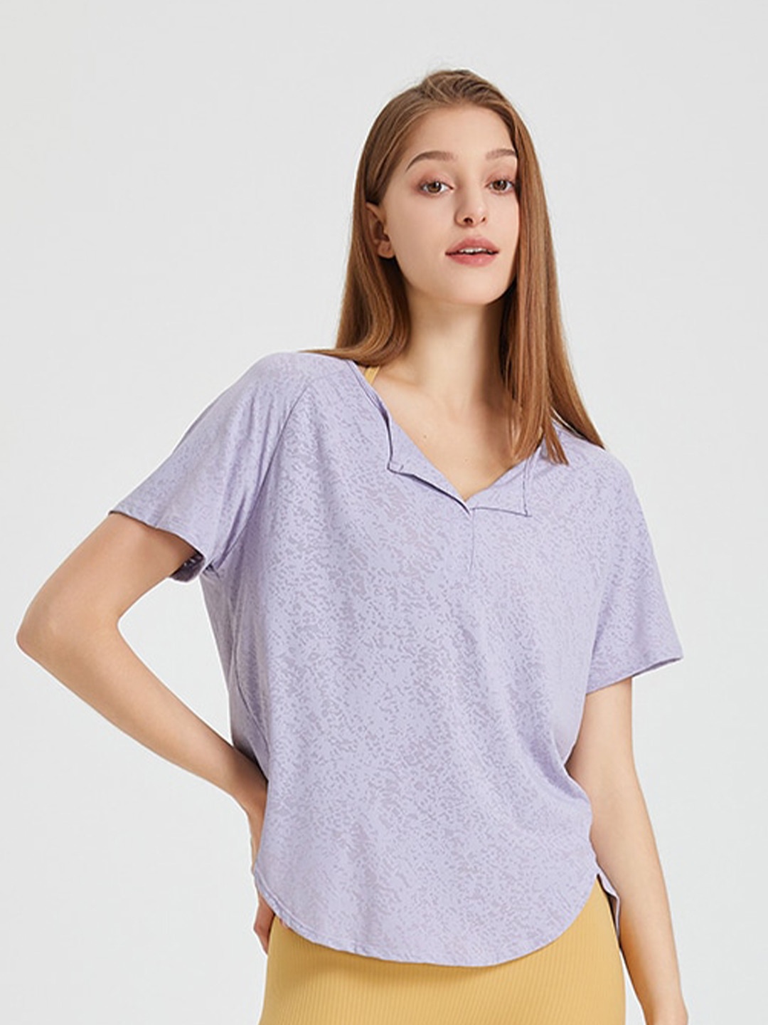 

JC Collection Abstract Printed Henley Neck Raglan Sleeves Top, Purple
