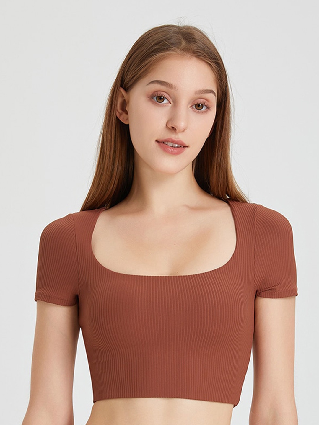 

JC Collection Ribbed Scoop Neck Fitted Crop Top, Brown