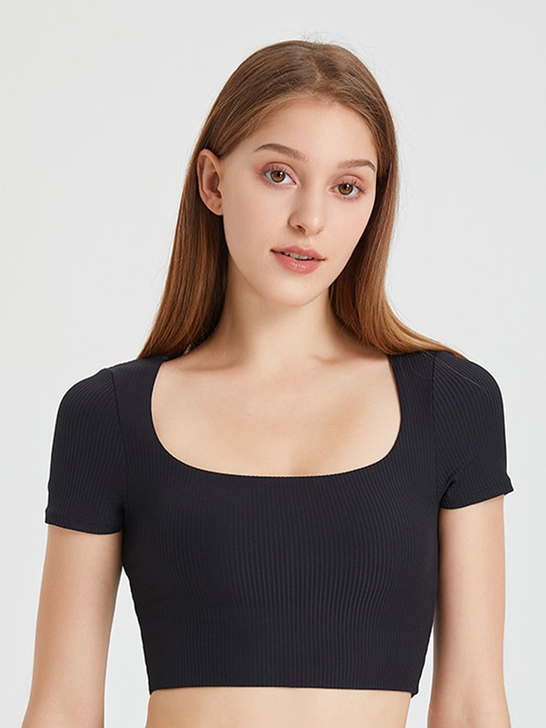 

JC Collection Ribbed Scoop Neck Fitted Crop Top, Black