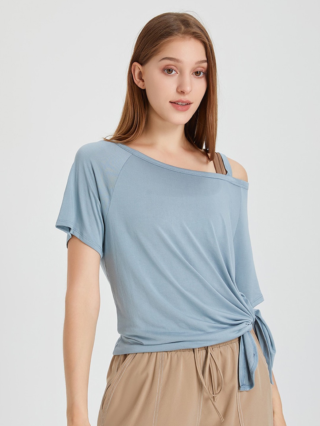

JC Collection Shoulder Strapped Waist Tie-up Top, Blue