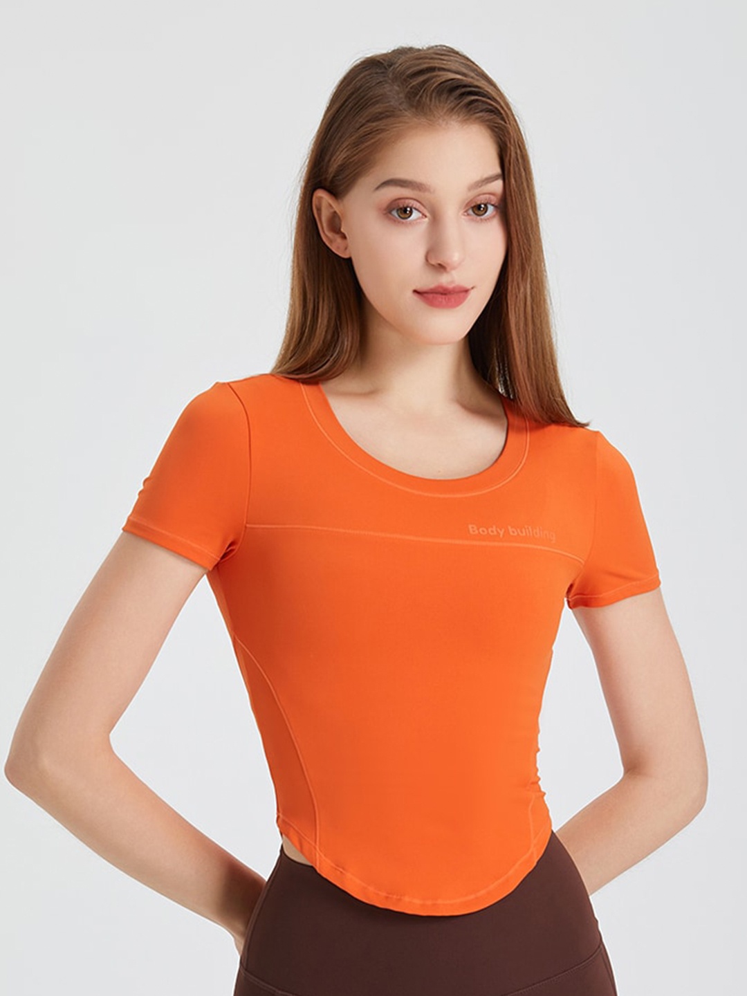 

JC Collection Round Neck Fitted Casual Cotton Top, Orange