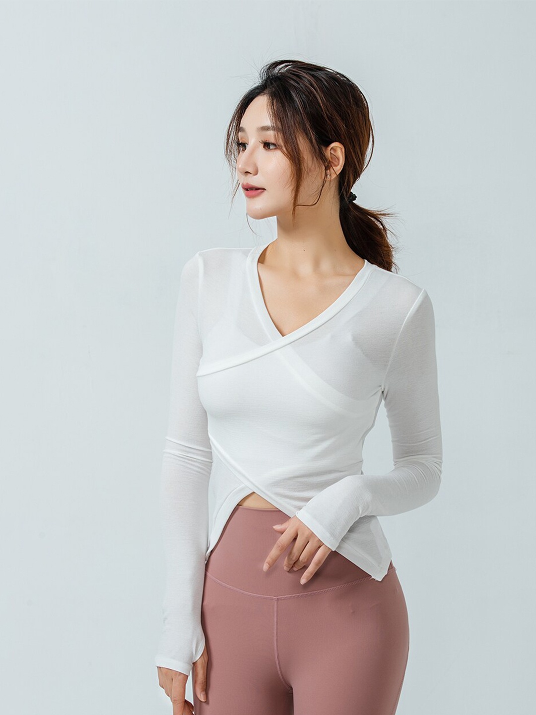 

JC Collection Asymmetric Hem Long Sleeves Knitted Wrap Top, White