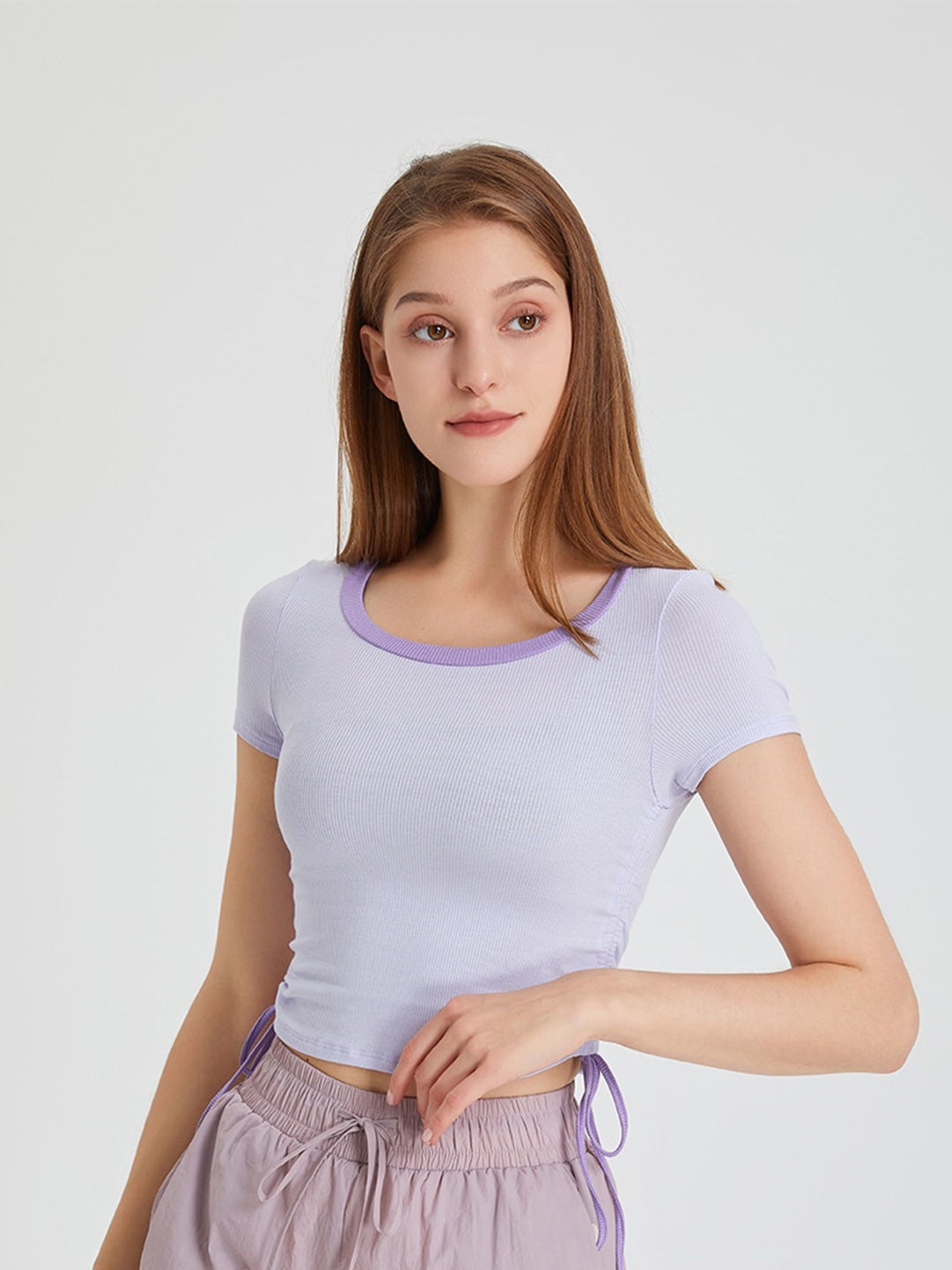 

JC Collection Round Neck Fitted Ruched Top, Purple