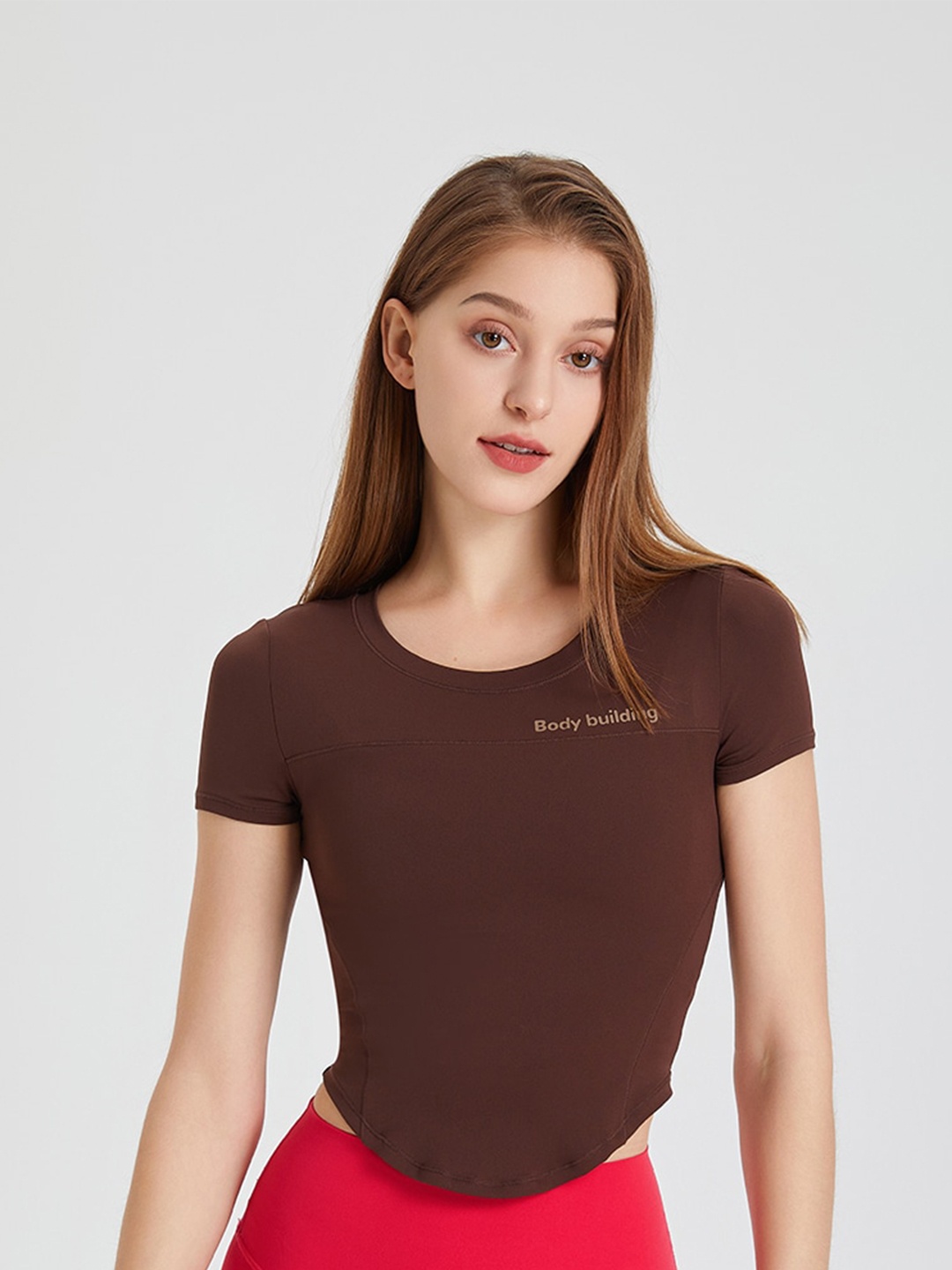 

JC Collection Round Neck Short Sleeves Crop Top, Brown