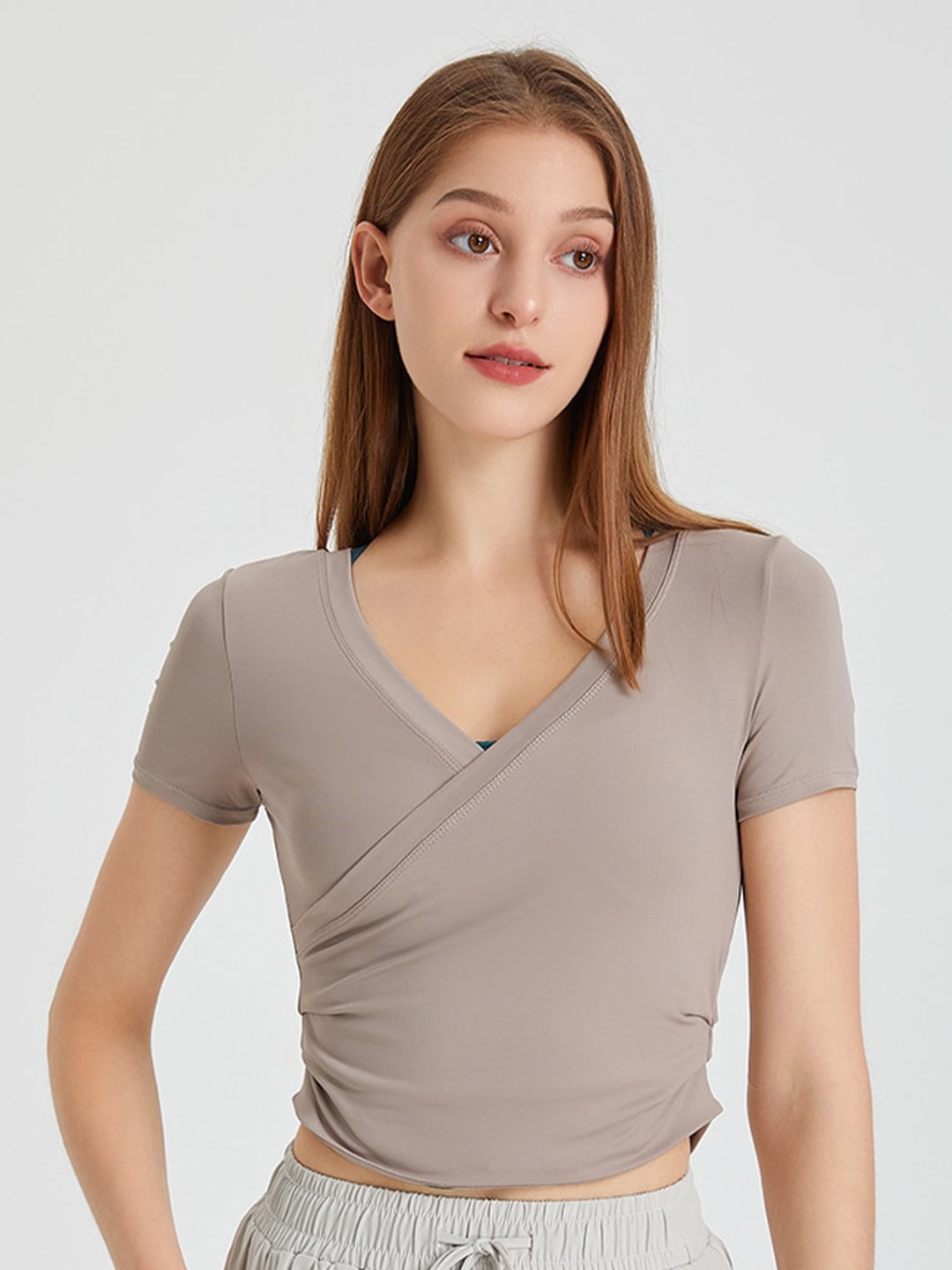 

JC Collection V-Neck Wrap Top, Grey
