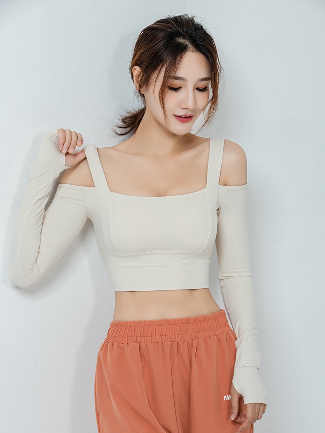 

JC Collection Bardot Crop Top, Beige
