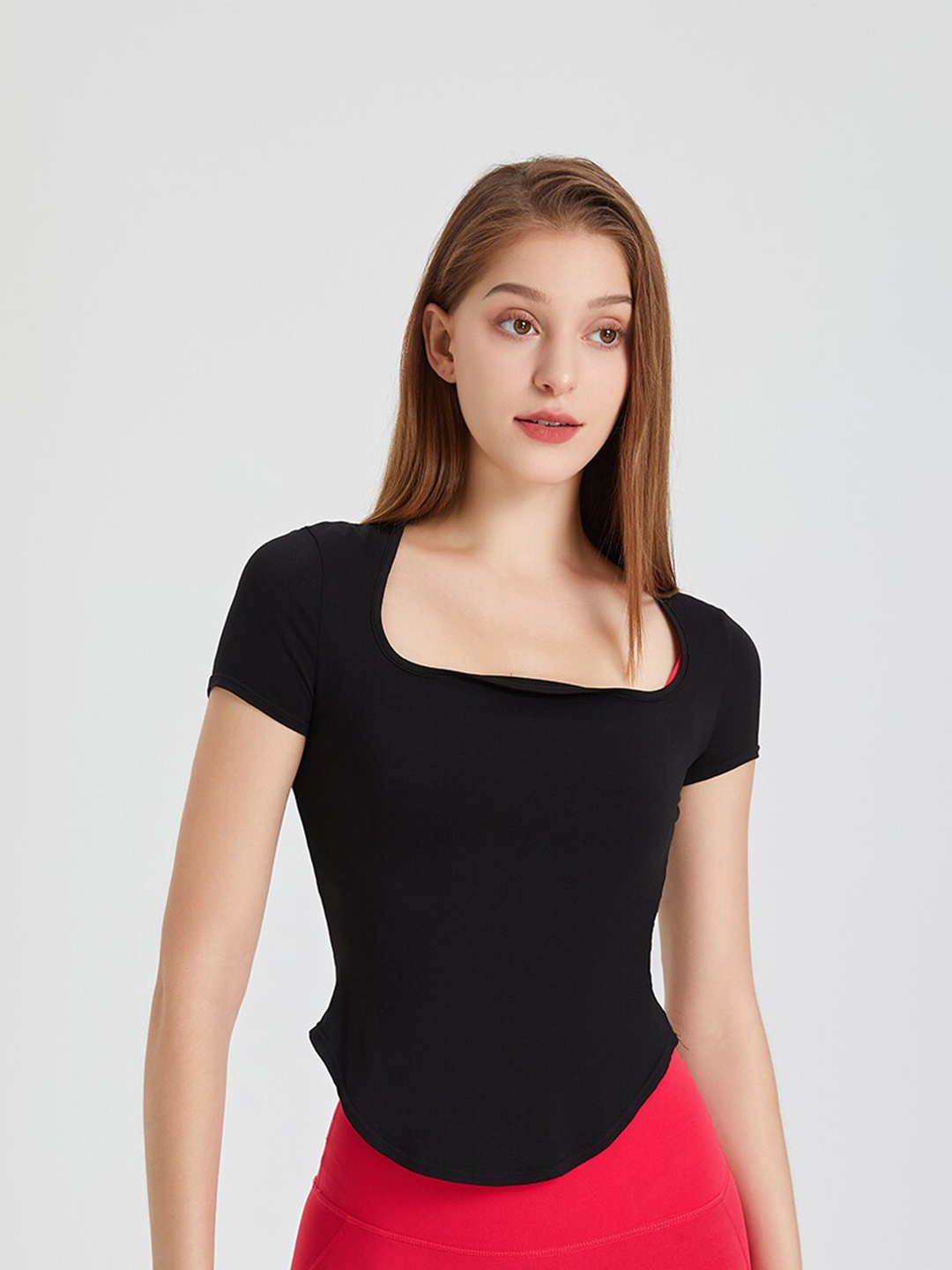 

JC Collection Square Neck Fitted Cotton Top, Black