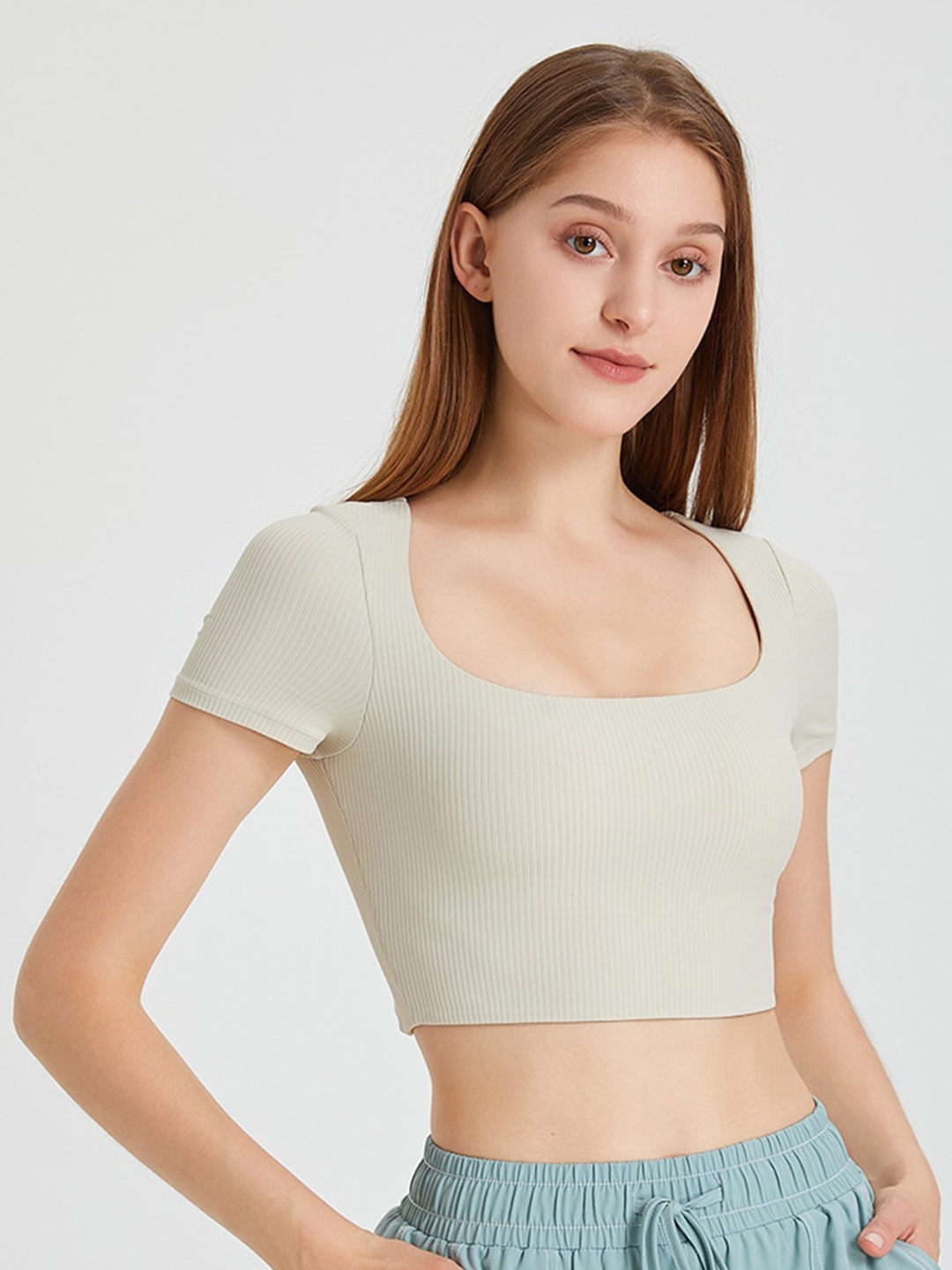 

JC Collection Square Neck Crop Top, Grey