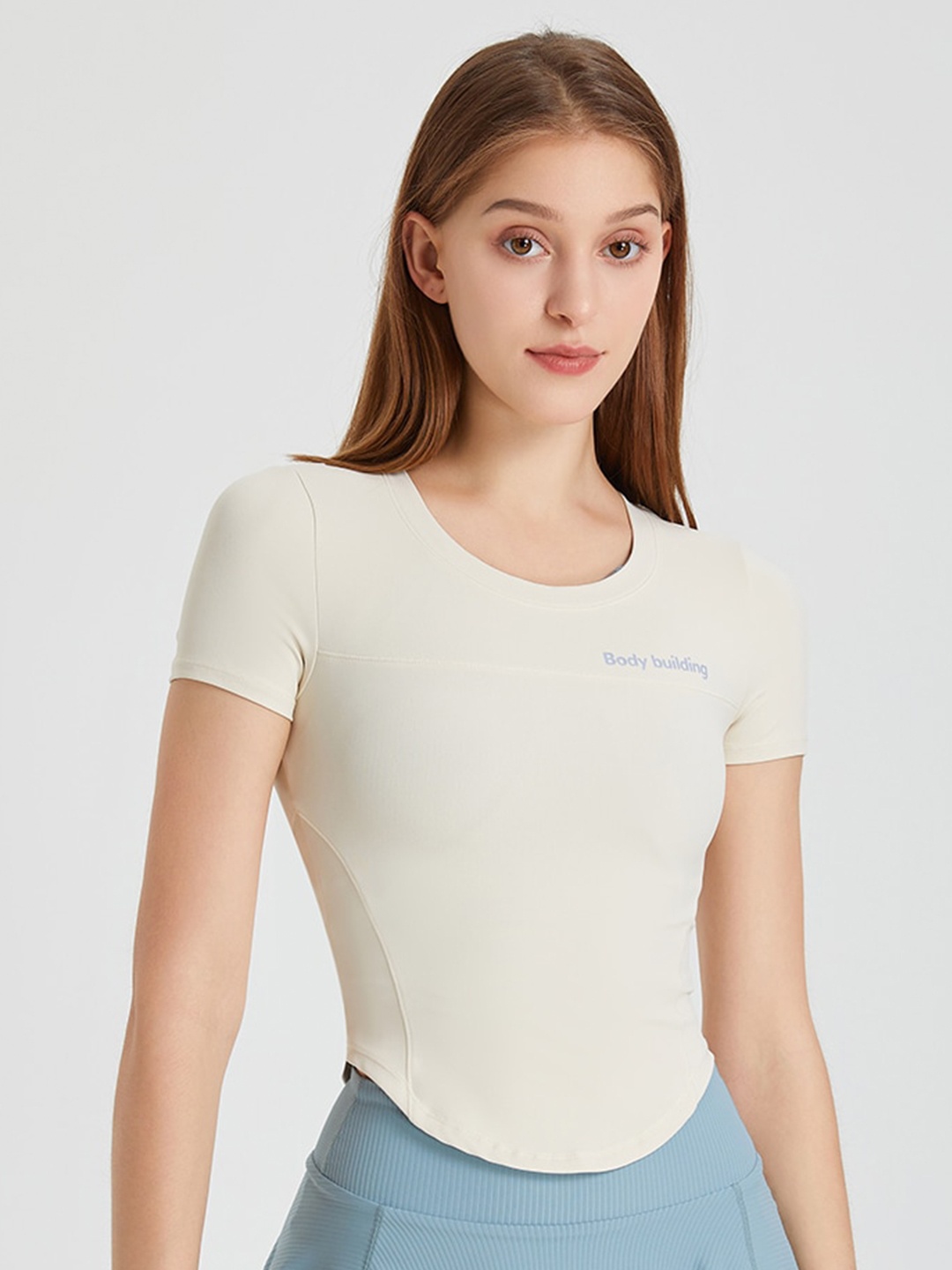 

JC Collection Round Neck Short Sleeves Fitted Top, Beige