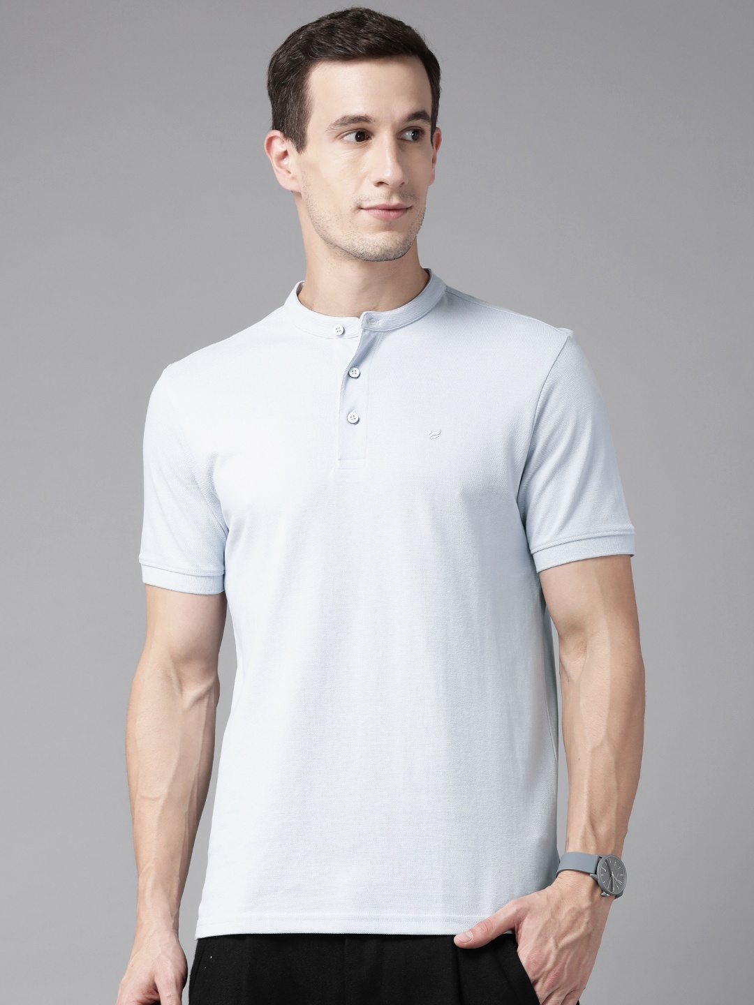 

Blackberrys Mandarin Collar Slim Fit Antibacterial T-shirt, Blue