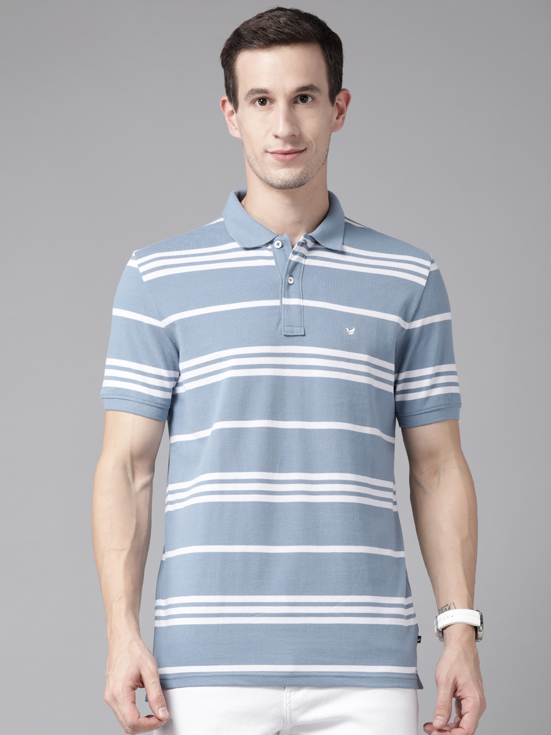 

Blackberrys Striped Polo Collar Slim Fit Antibacterial T-shirt, Blue