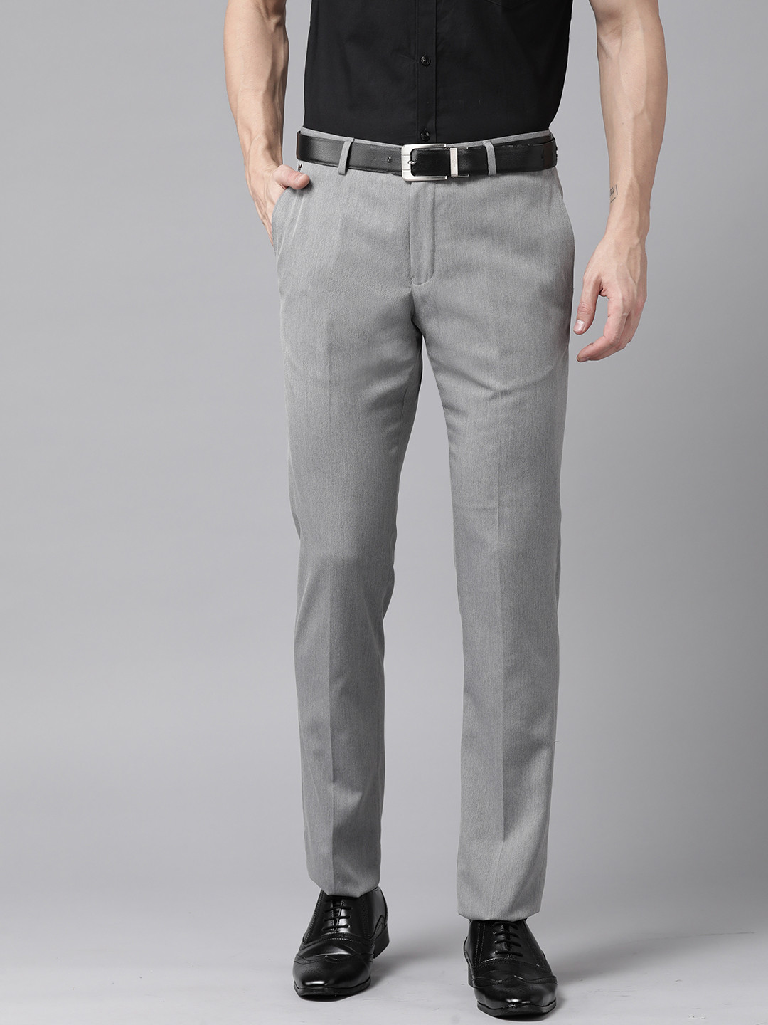 

Blackberrys Men B-91 Slim Fit Formal Trousers, Grey