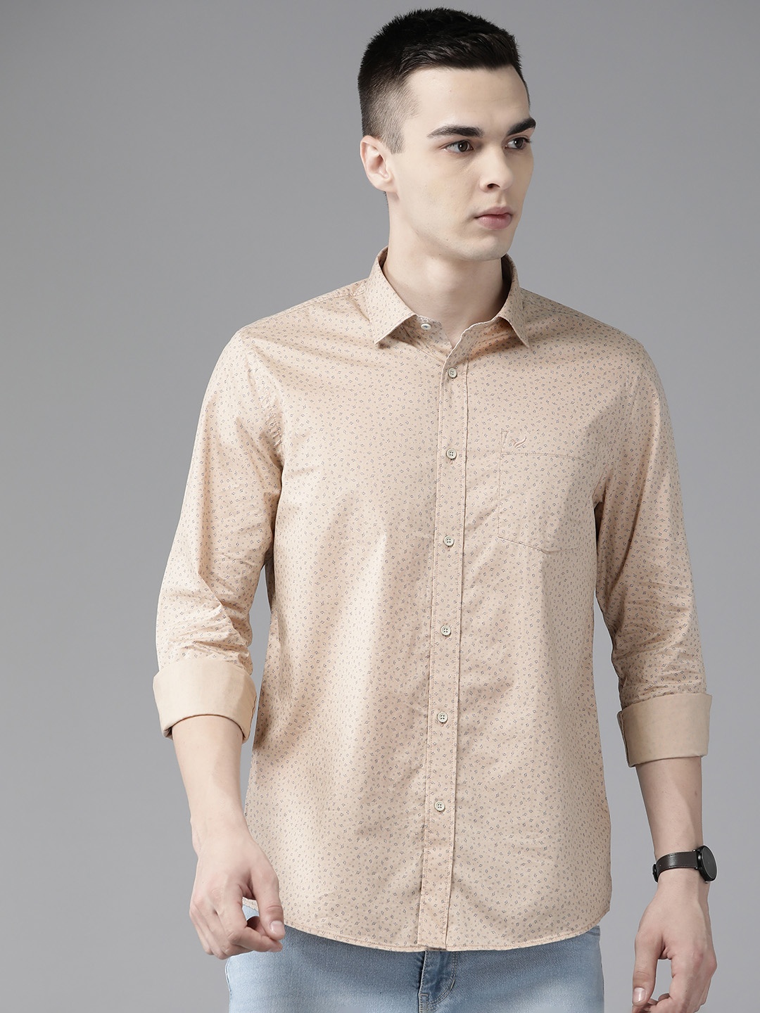 

Blackberrys Men Pure Cotton Slim Fit Casual Shirt, Beige