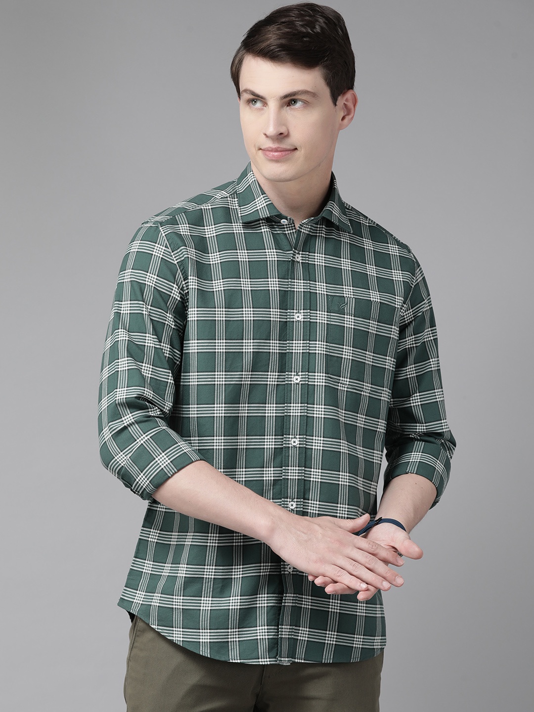 

Blackberrys Pure Cotton Slim Fit Checked Casual Shirt, Green