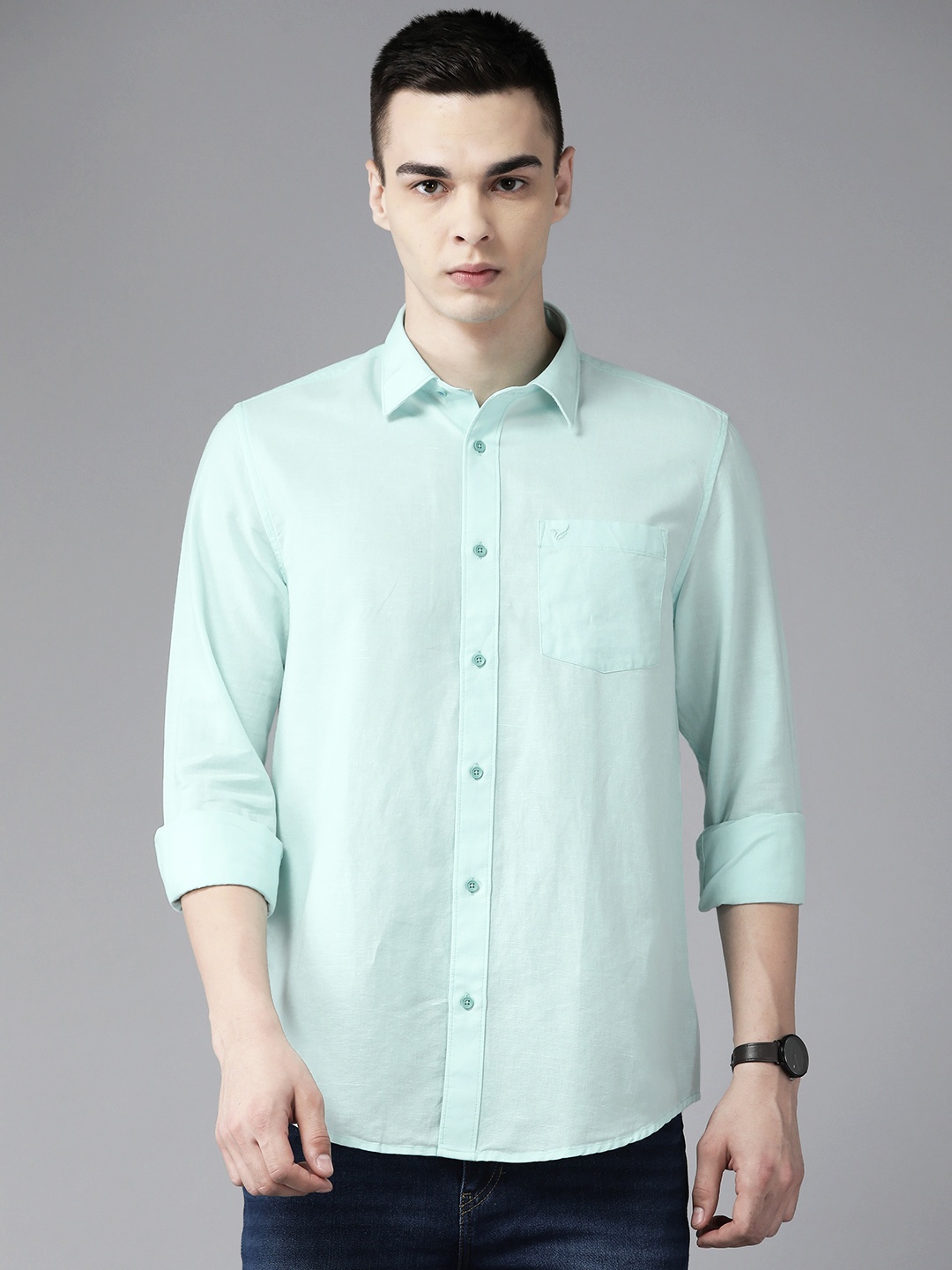 

Blackberrys Cotton Linen India Slim Fit Casual Shirt, Sea green