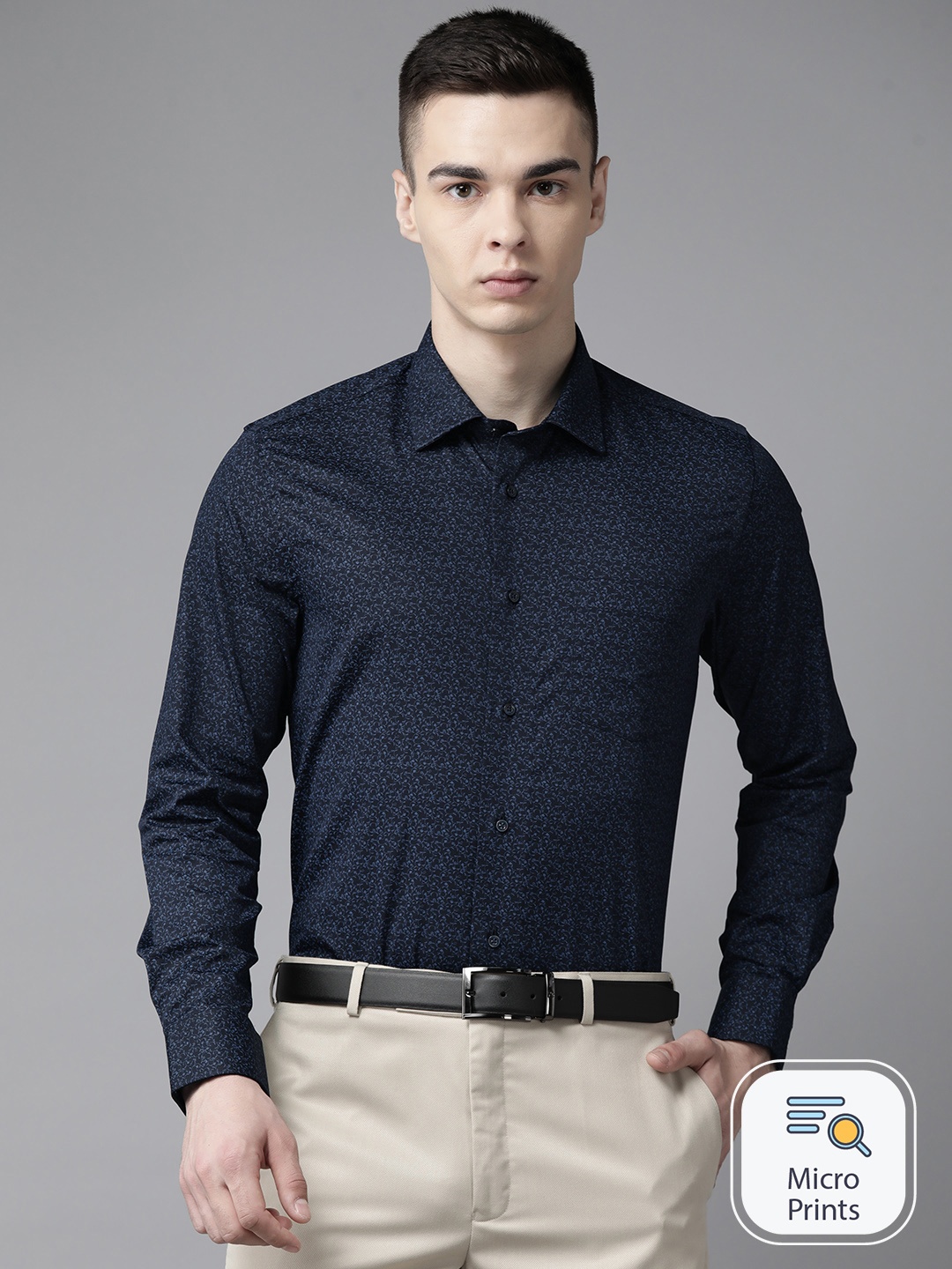 

Blackberrys Men Pure Cotton Slim Fit Floral Printed Formal Shirt, Blue