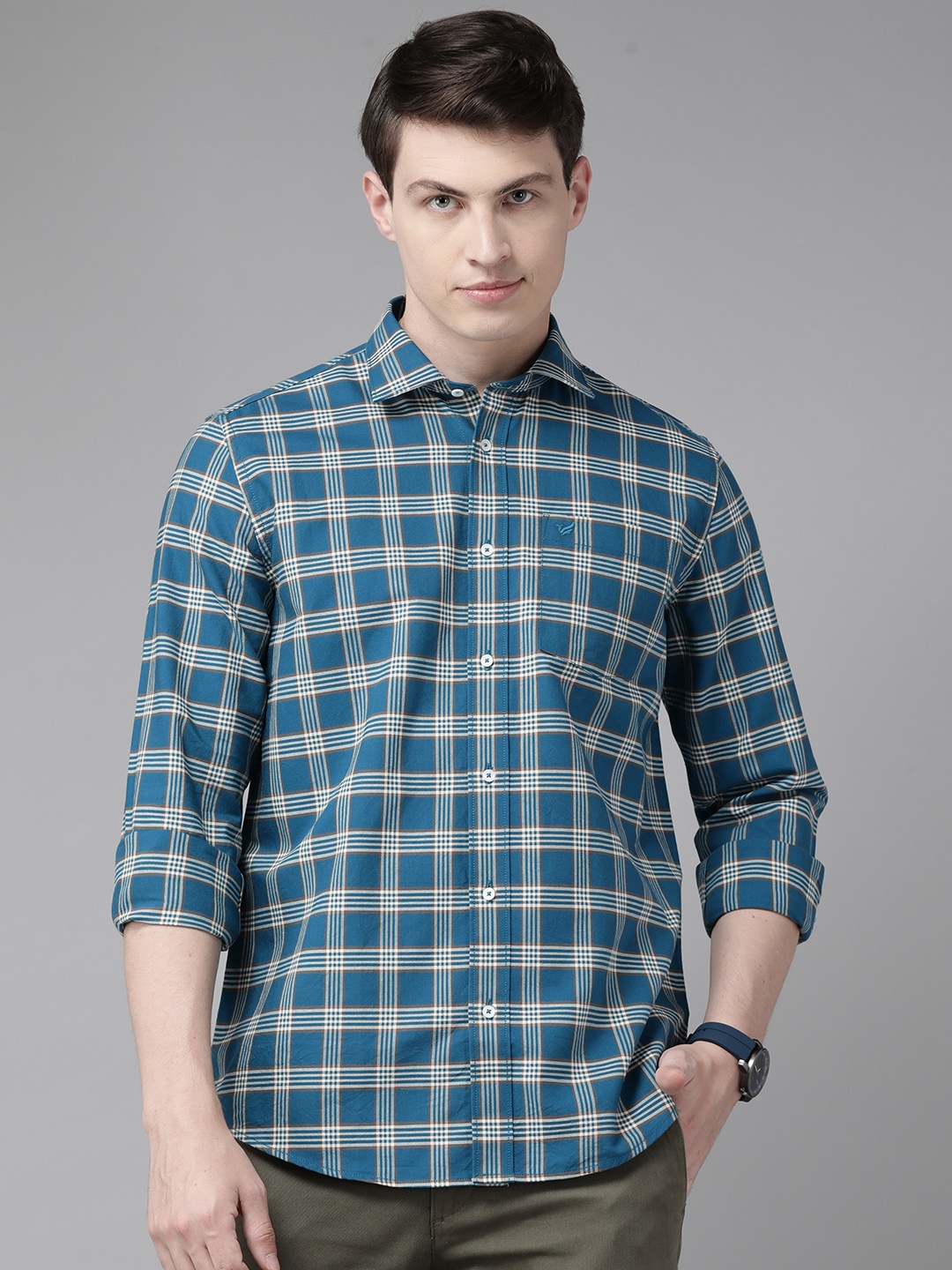 

Blackberrys Pure Cotton Slim Fit Checked Casual Shirt, Blue