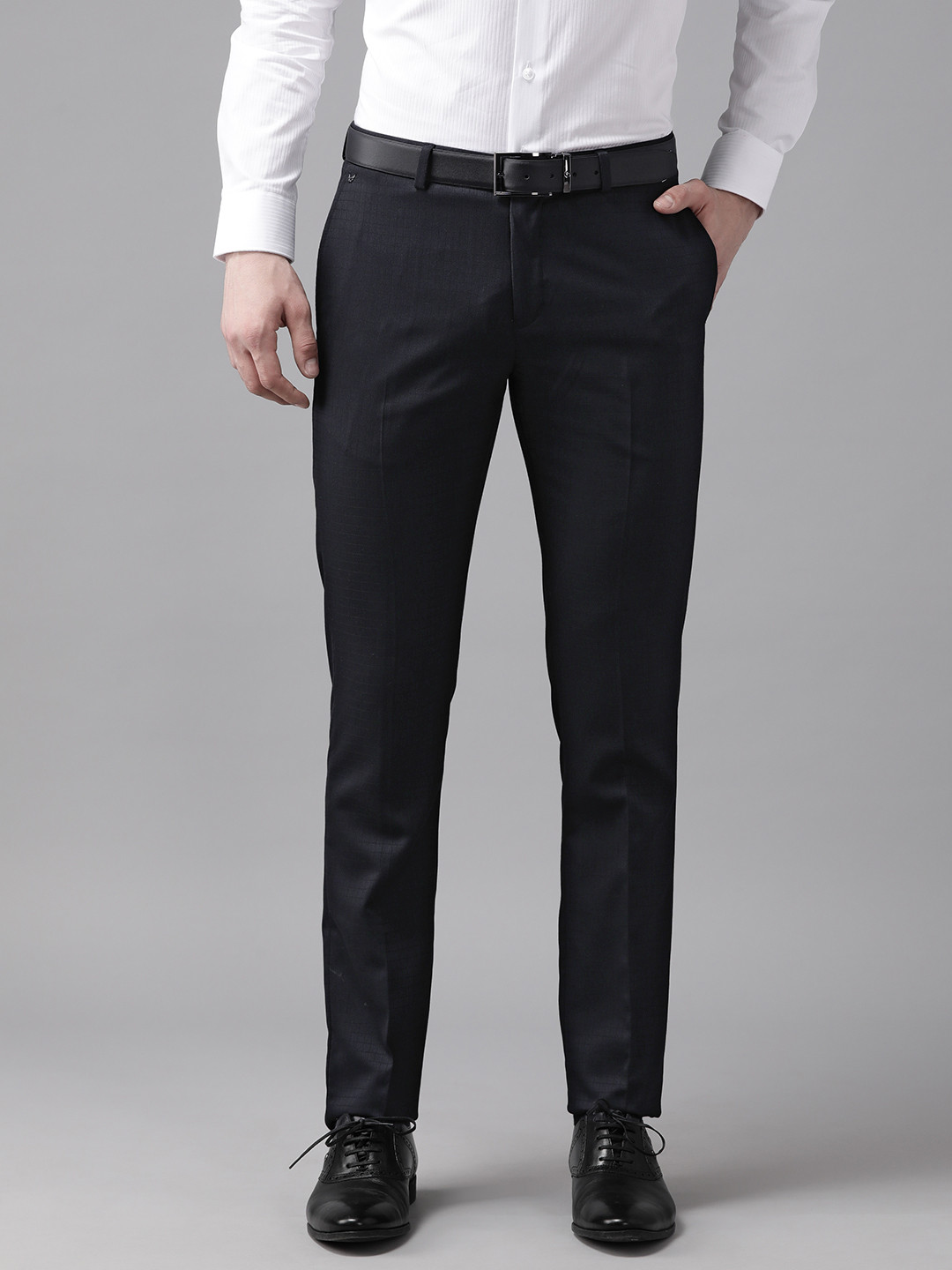

Blackberrys Men Self-Checked B-95 Slim Fit Formal Trousers, Navy blue