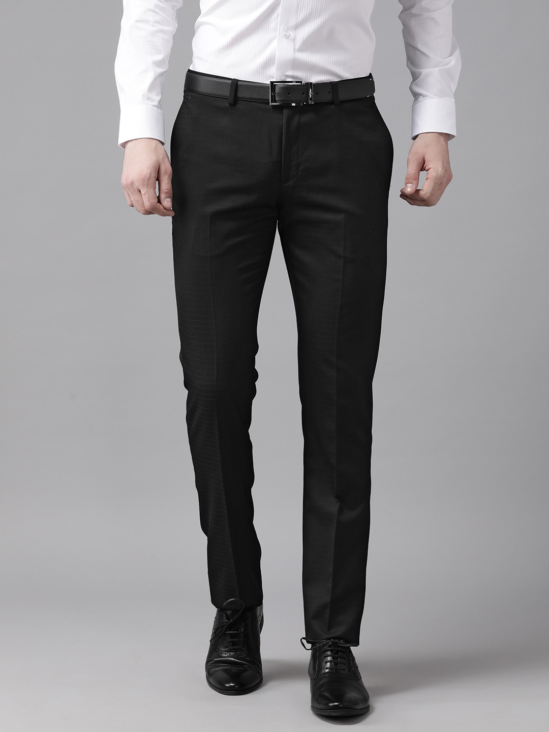 

Blackberrys Men Self-Checked B-95 Slim Fit Formal Trousers, Black