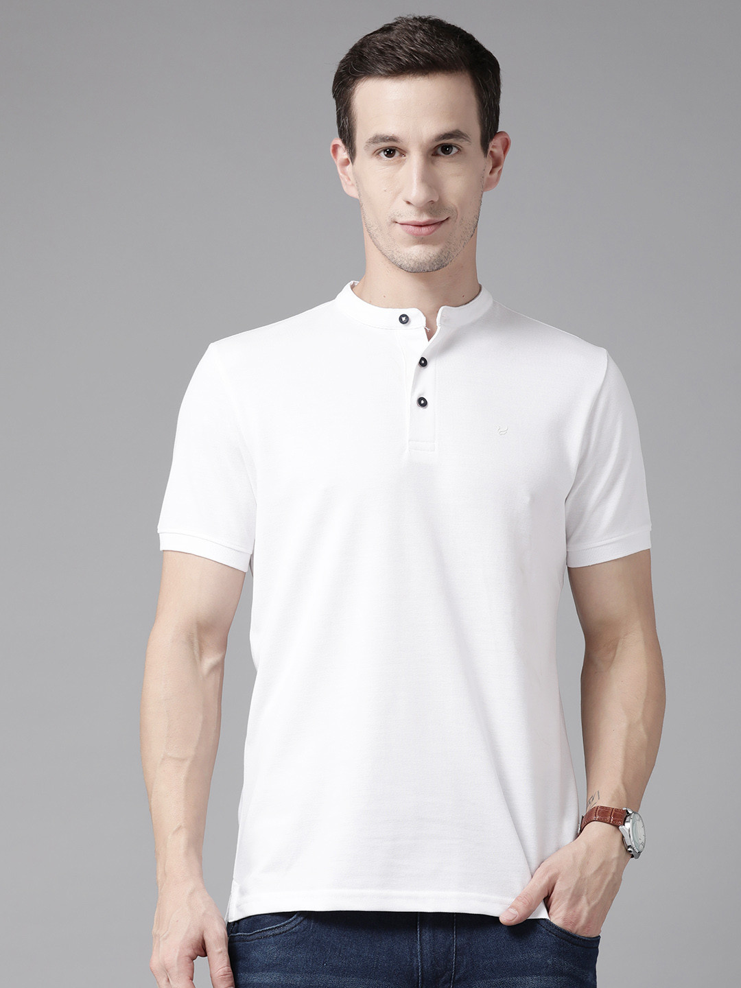 

Blackberrys Mandarin Collar Slim Fit Antibacterial T-shirt, White